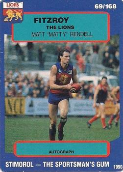 1990 AFL Scanlens Stimorol #69 Matthew Rendell Front